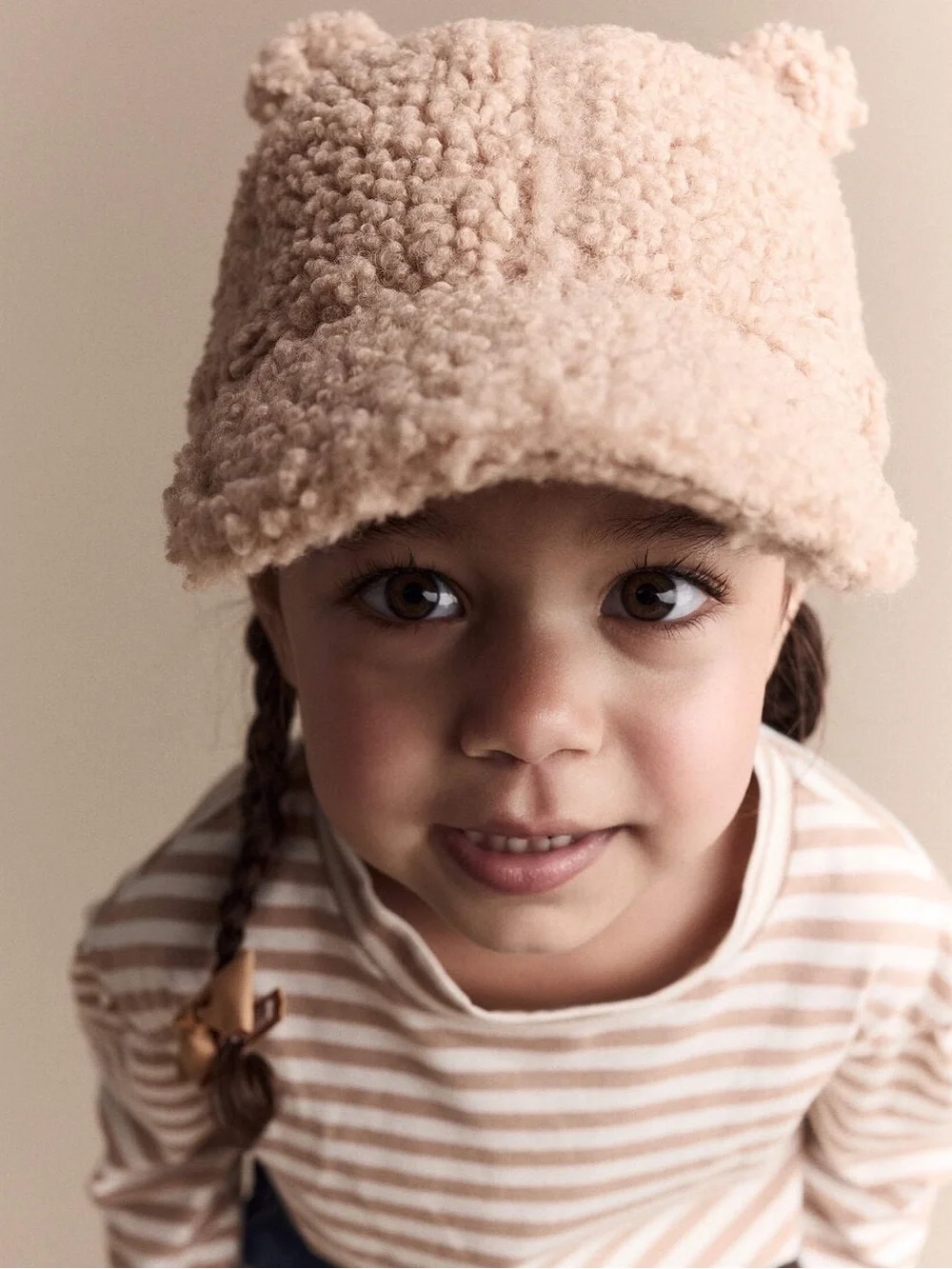 NWT Toddler Kids Teddy Sherpa Hat - Cream Bear Ear Cap
